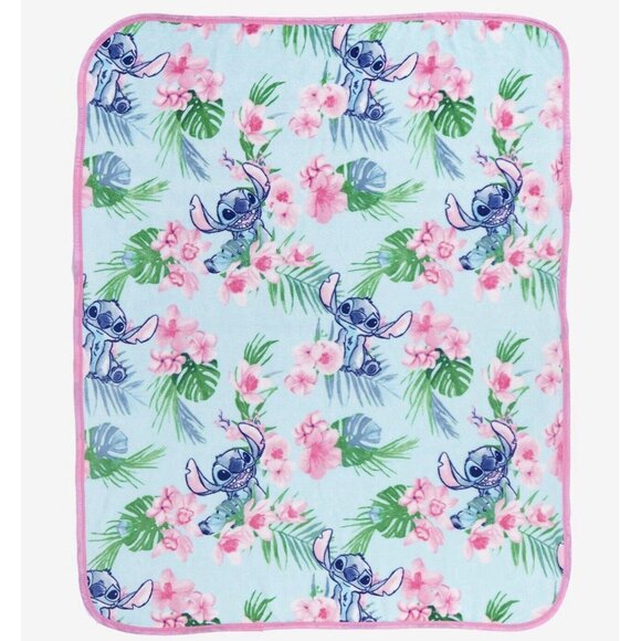 Disney Stitch Tropical Flower Throw Blanket 48 x 60 NEW